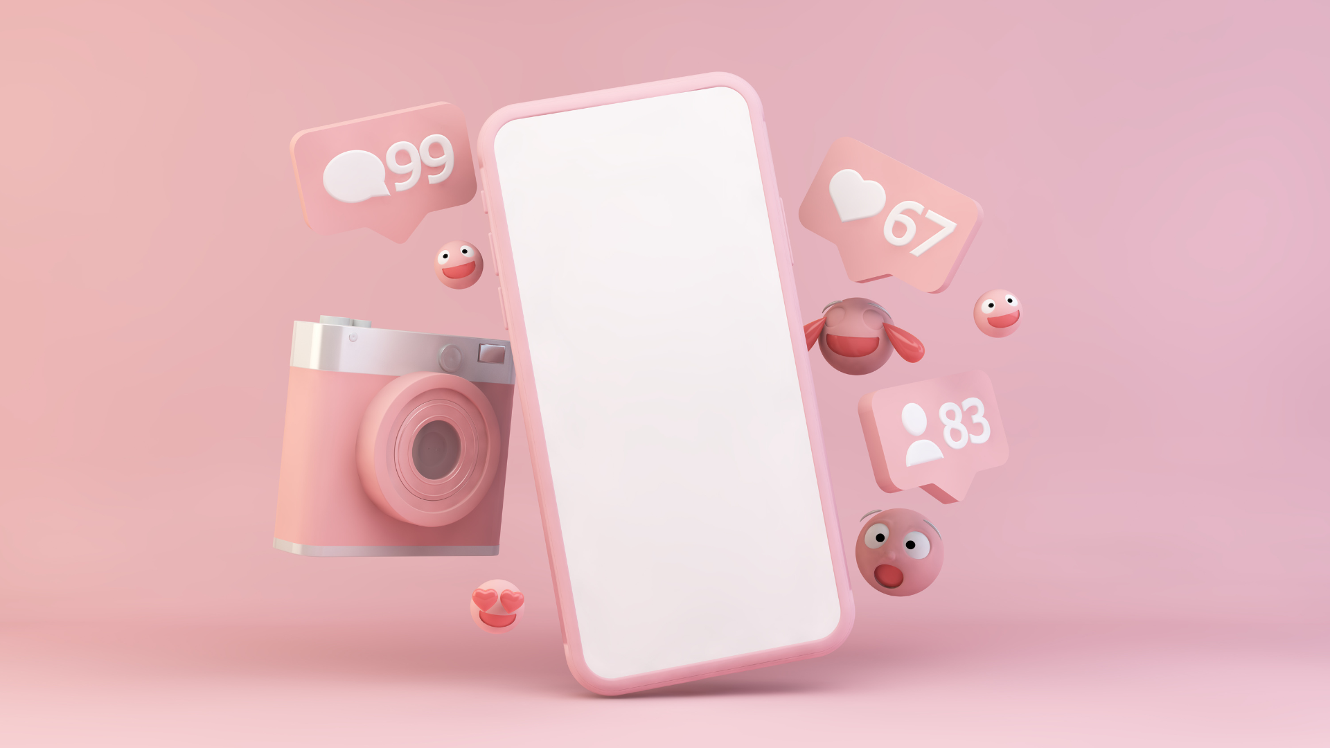 cartoon mobile phone with apps on a pink background